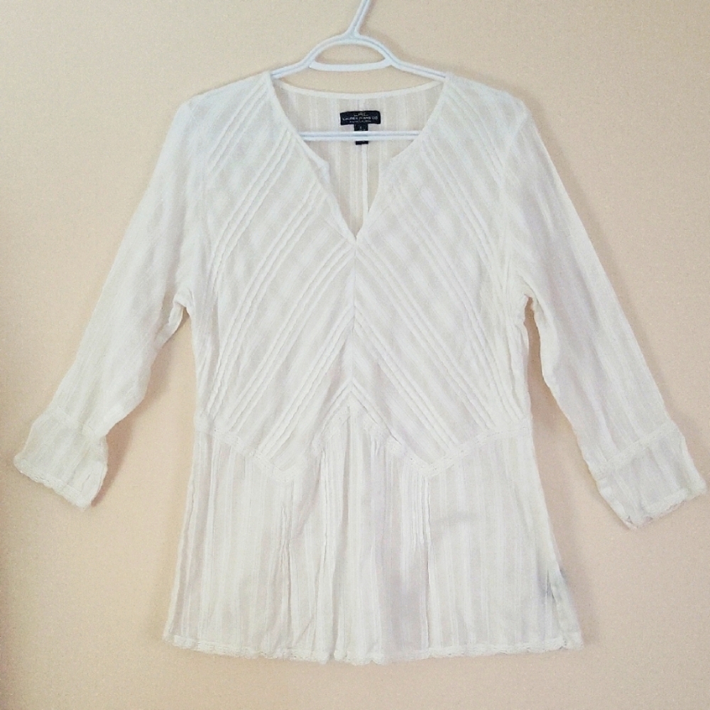 Lauren Ralph Lauren White Sheer V-Neck Women's Top Business Casual